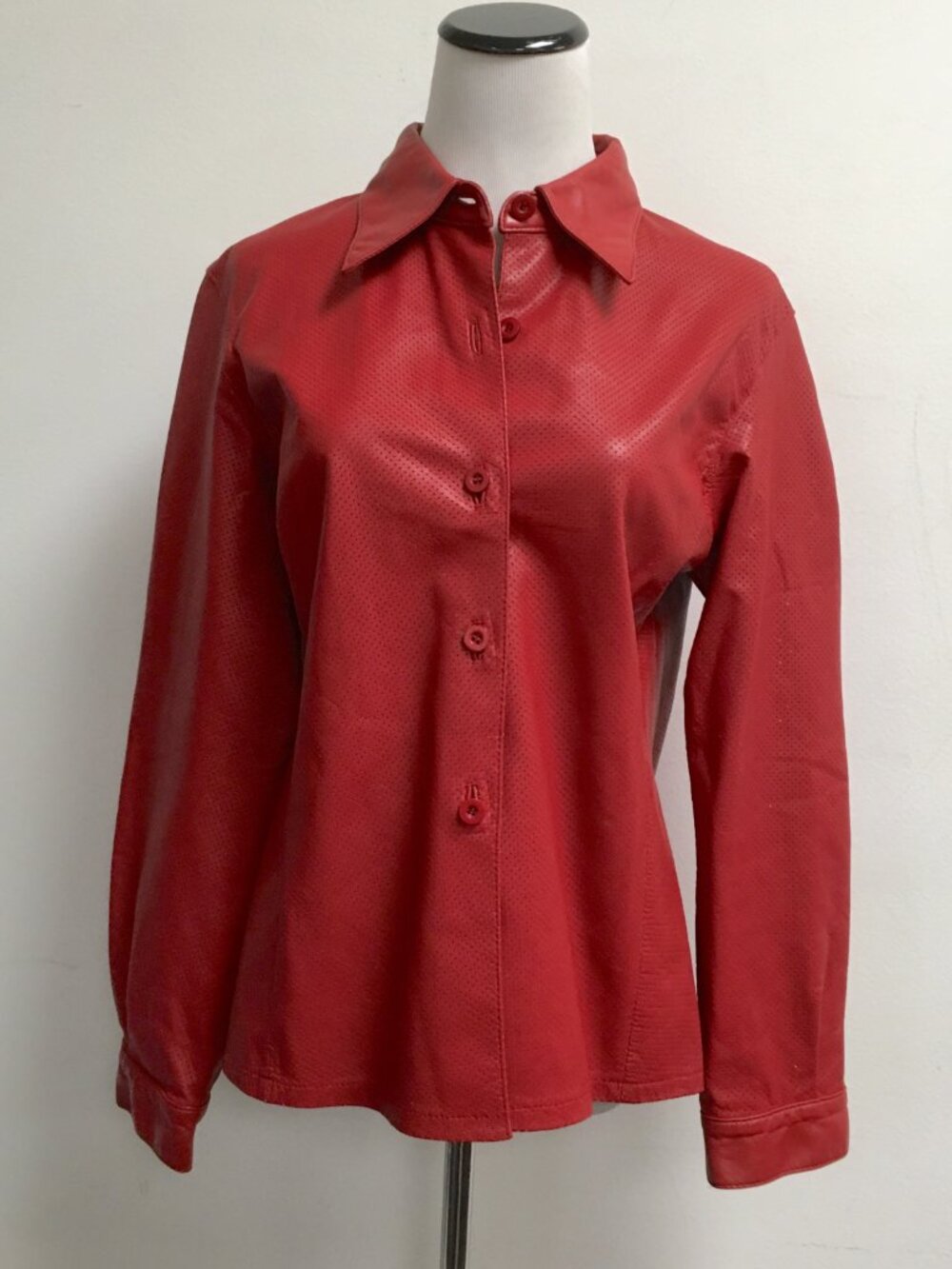 NICOLA BERTI RED LEATHER SHIRT JACKET M made in USA